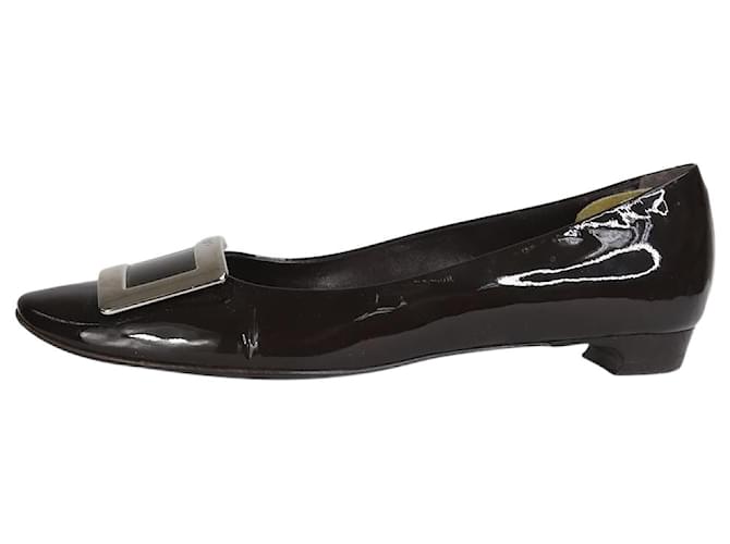 Roger Vivier Black patent buckled flat shoes - size EU 37.5 Leather  ref.1189714