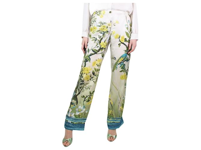 Autre Marque Pantaloni con stampa floreale in seta verde - taglia M  ref.1189716