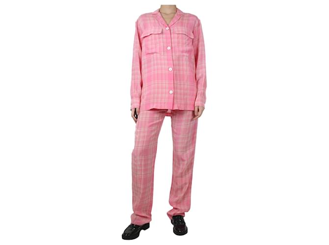 Victoria Beckham Pink light check shirt and trousers set - size UK 8 Viscose  ref.1189721
