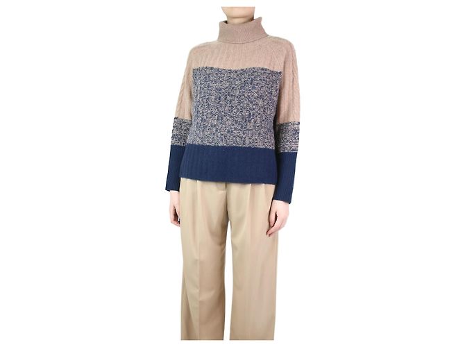 360 Cashmere Blauer Rollkragenpullover aus Kaschmir – Größe S