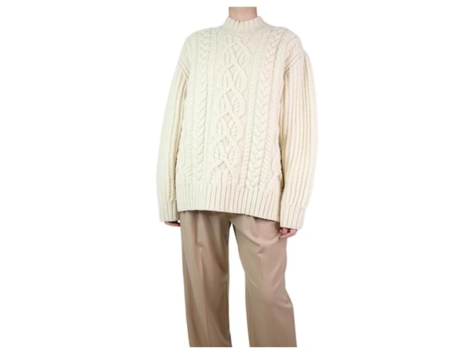 Dries Van Noten Cream cable knit wool jumper - size M  ref.1189726