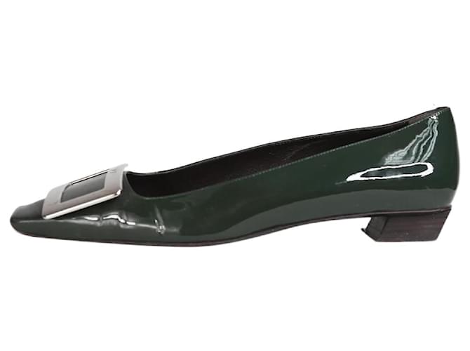 Roger Vivier Dark green patent buckled flat shoes - size EU 37.5 Leather  ref.1189740