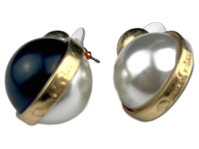 OSCAR DE LA RENTA Pendientes colgantes de bola de perlas de esmalte negro chapados en oro firmados Multicolor Metal  ref.1189768
