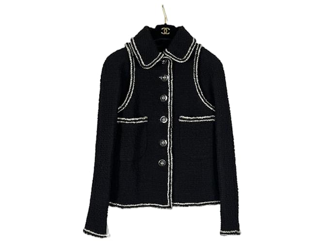 Chanel Neue schwarze Tweed-Jacke mit CC-Knöpfen  ref.1189863