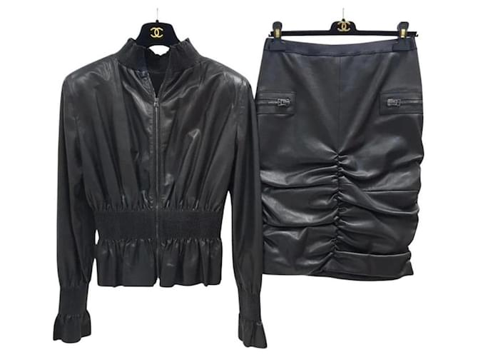 Tom Ford Black Leather Jacket Skirt Suit  ref.1189896