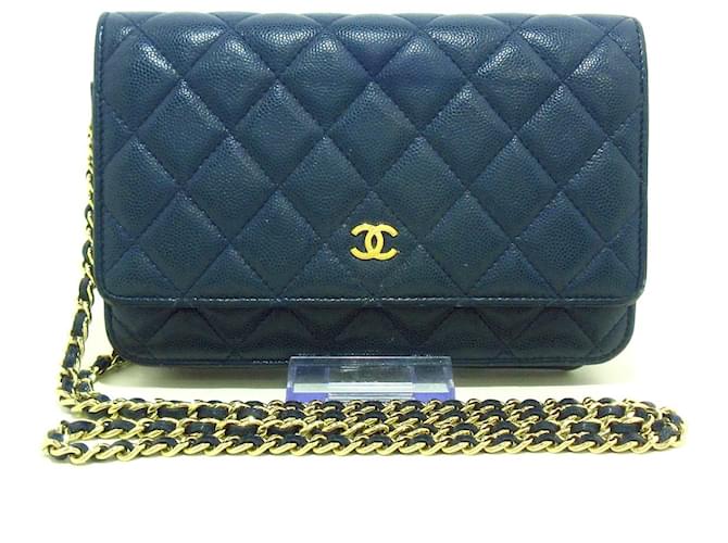 Chanel Wallet on Chain Navy blue Leather  ref.1190066