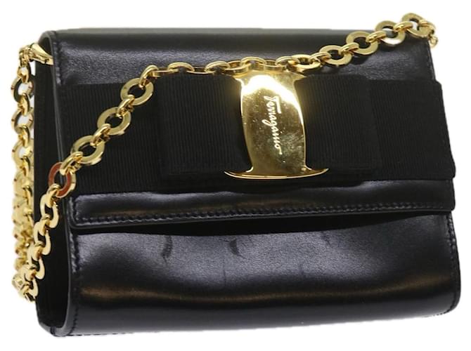 Salvatore Ferragamo Chain Shoulder Bag Leather Black Auth yk9918  ref.1190189