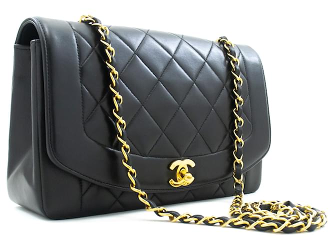 CHANEL Diana Flap Chain Shoulder Bag Black Quilted Lambskin Purse Leather  ref.1190195