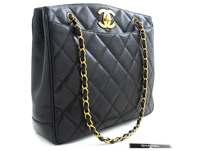 CHANEL Caviar Large Chain Shoulder Bag Black Quilted Leather  ref.1190199