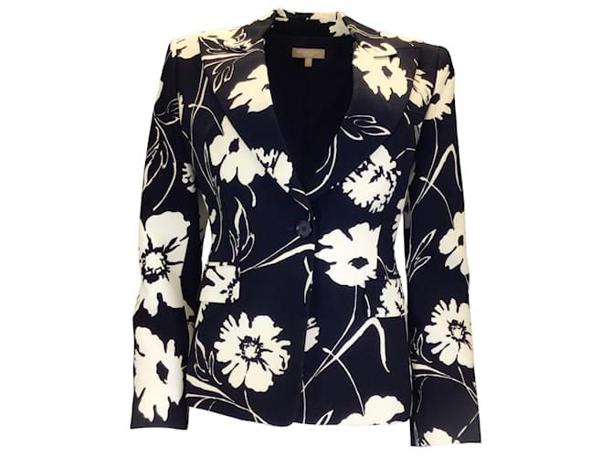 Autre Marque Michael Kors Collection Black / White Floral-Print Crepe Cady Tailored Jacket Viscose  ref.1190549