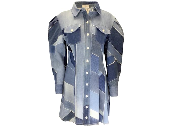 Autre Marque Loring Blue Long Sleeved Patchwork Denim Dress Cotton  ref.1190551