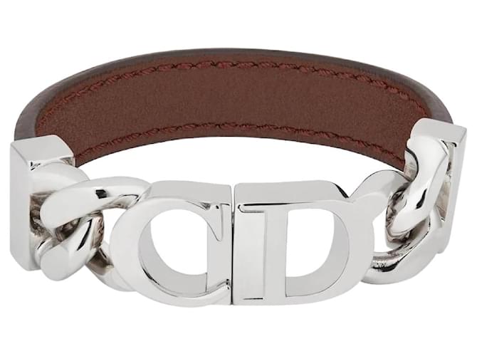 Armband-CD-Ikone Dior Beige Leder  ref.1190565