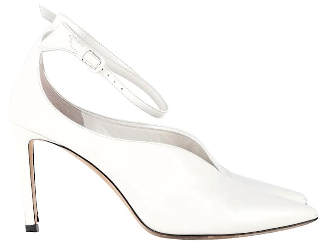 Jimmy Choo Sonia 85 Pointed-Toe Ankle Strap Pumps in White Leather  ref.1190639