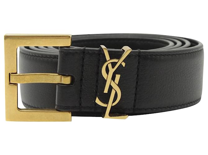 Cintura Saint Laurent con fibbia quadrata monogramma in pelle di vitello nera Nero  ref.1190642