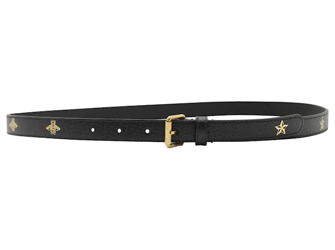 Gucci Bee & Star Print Belt In Black Leather  ref.1190649