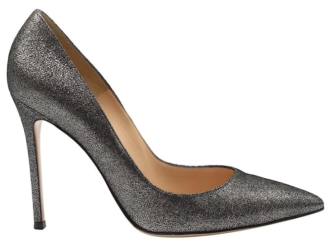 Gianvito Rossi Gianvito 105 Pointed Pumps in Silver Crackled Leather Silvery Metallic  ref.1190656