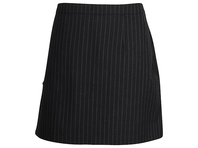 Saint Laurent Mini-jupe à fines rayures en laine noire  ref.1190658