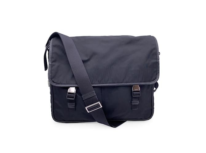 Prada Black Nylon Canvas and Saffiano Leather Messenger Bag Cloth  ref.1190669