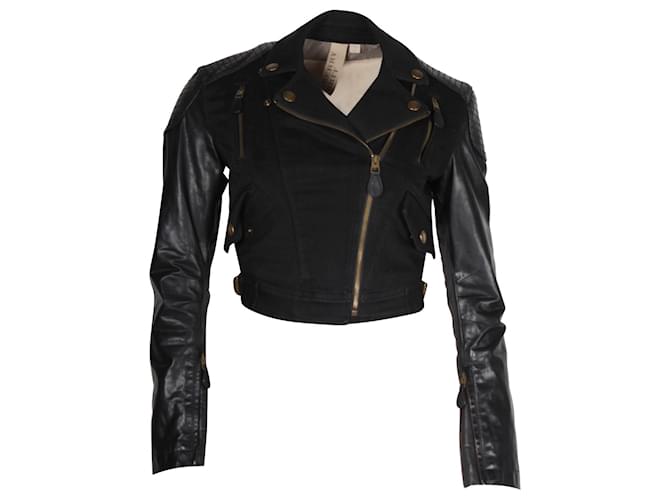 Burberry Brit Cropped Biker Jacket in Black Cotton and Leather  ref.1190694