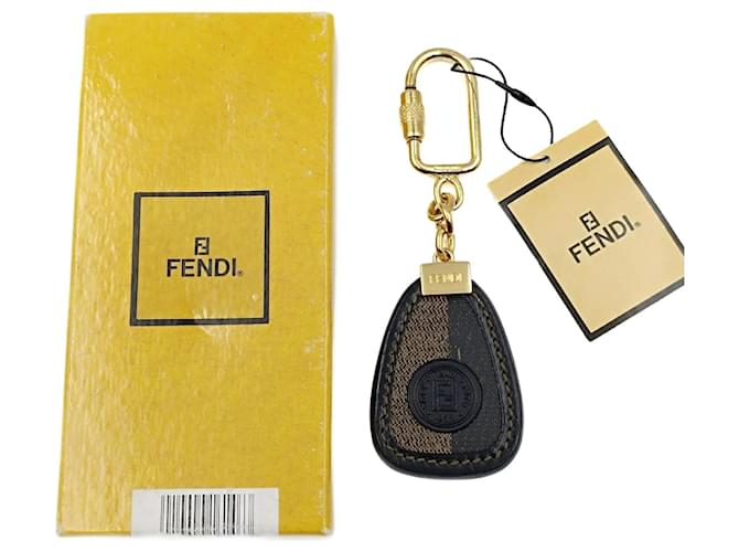 Fendi Pacan key ring in two-tone leather Black  ref.1190698