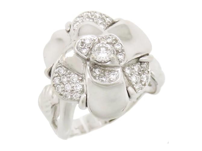 Chanel 18K Camellia Ring Silvery Metal  ref.1190700