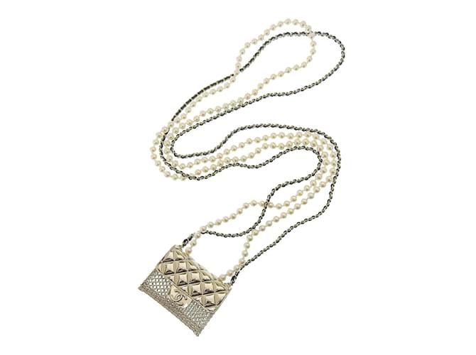Chanel CC Matelasse Tasche Lange Halskette AB6154 Golden Metall  ref.1190705