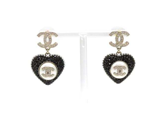 Chanel Boucles d'oreilles pendantes avec strass CC Argent Métal Noir  ref.1190708