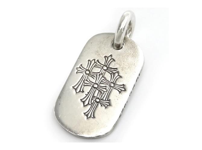 Chrome Hearts Pendentif plaque d'identité avec croix en argent Métal Argenté  ref.1190718