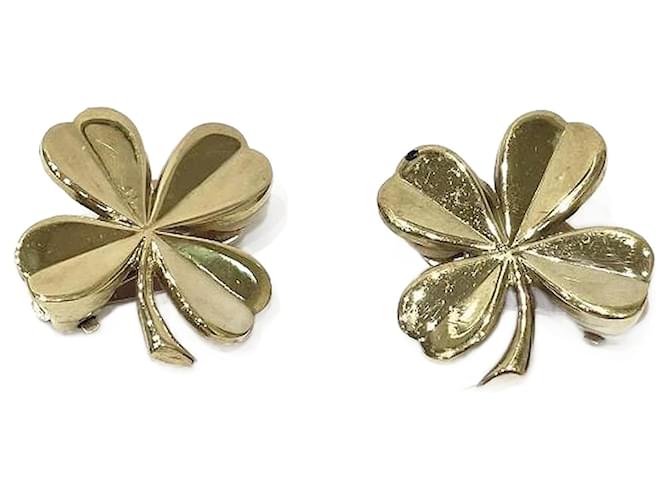 Chanel Clover Clip On Earrings Golden Metal  ref.1190725