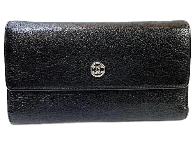 Chanel CC Button Long Wallet  A33922 Black Leather Pony-style calfskin  ref.1190728
