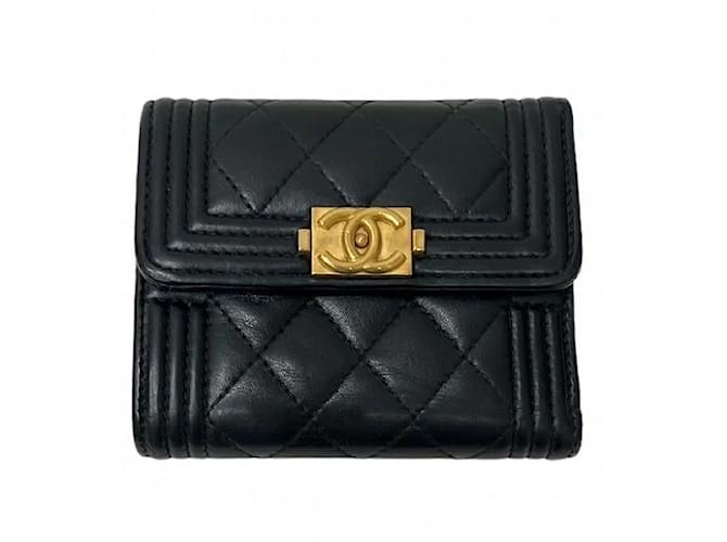 Chanel CC Matelasse Boy Flap Wallet Black Leather Lambskin  ref.1190733