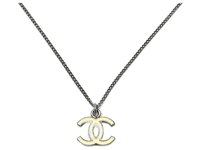 Chanel CC Chain Necklace White Silver Metal  ref.1190738