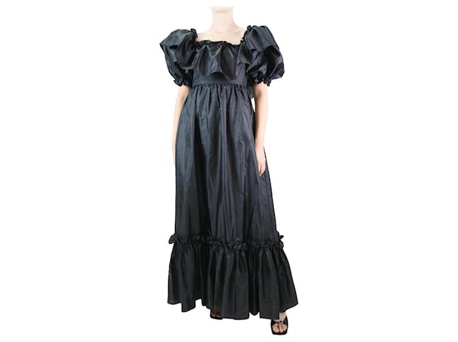 Autre Marque Black puff-sleeved off-shoulder midi dress - size US 4 Polyester  ref.1190796