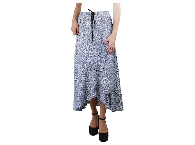 Autre Marque Blue floral-printed ruffle hem maxi skirt - size UK 12 Polyester  ref.1190806
