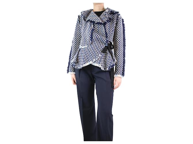 Lanvin Blaue Jacke und Kleid mit Fransenmuster – Größe UK 10 Wolle  ref.1190817