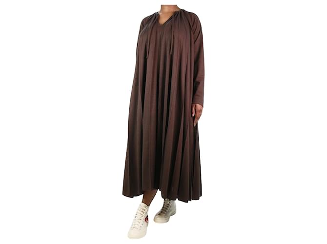 Céline Vestido largo plisado de mezcla de lana marrón - talla UK 14 Castaño  ref.1190825