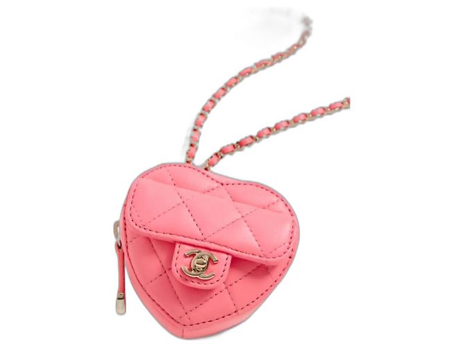Wallet On Chain Chanel MINI Herz Tasche rosa Leder Pink