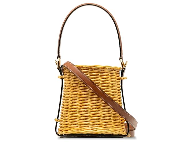 Céline Celine Brown Micro Wicker Bucket Bag Beige  ref.1190866