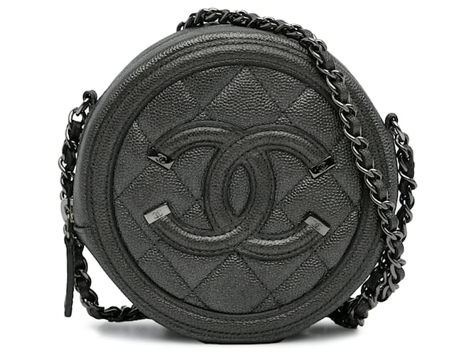 Chanel Bolsa Crossbody Filigrana Cinza Caviar CC Couro  ref.1190873
