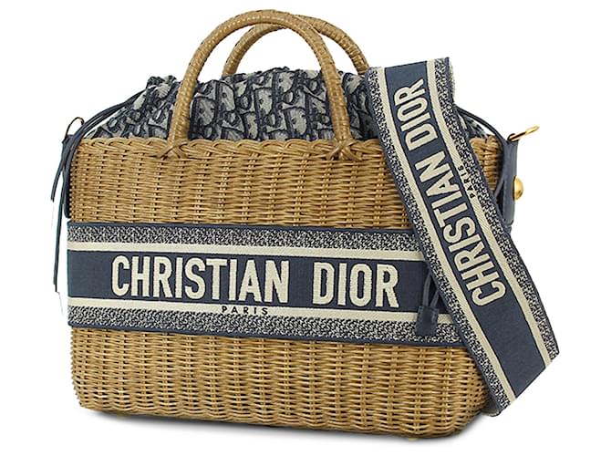 Dior Brown Oblique Wicker Basket Bag Cloth  ref.1190877