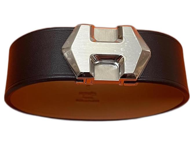 Bracelet super H Hermès noir Cuir  ref.1190918