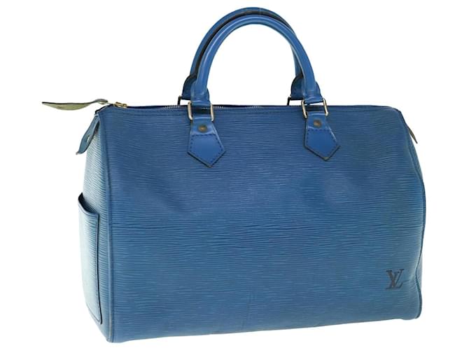 Louis Vuitton Epi Speedy 30 Bolsa de Mão Azul Toledo M43005 LV Auth ep2684 Couro  ref.1190972