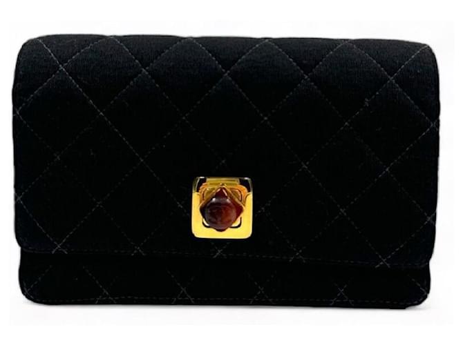 Chanel Handbags Black Gold hardware Cloth  ref.1191062