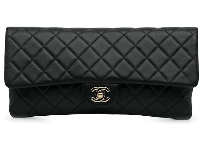 Chanel Black East West Classic Flap Clutch Leather  ref.1191290