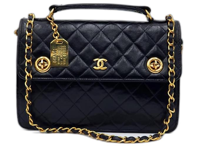 Rare Chanel Vintage Timeless Classic CC lined Turn Lock Shoulder Bag Black Leather  ref.1191325