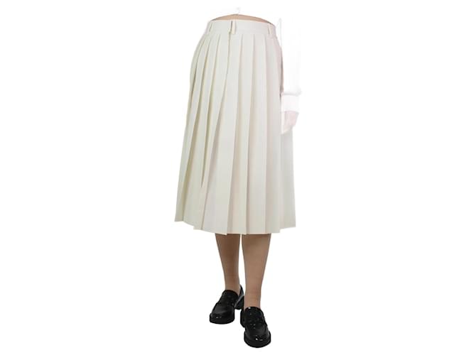 Prada Jupe midi plissée crème - taille UK 10 Mohair Écru  ref.1191339