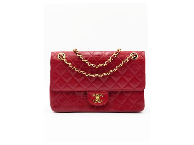 Chanel timeless Classic 2.55 lined Flap Medium 24k GHW Red Dark red Leather  ref.1191388