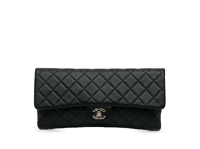Black Chanel East West Classic Flap Clutch Leather  ref.1191441