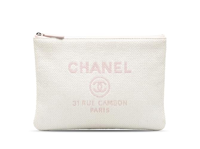 Bolsa clutch Chanel Deauville O branca Branco Lona  ref.1191470