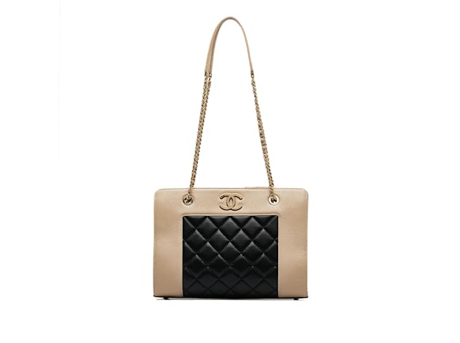 Braune Chanel Bicolor Mademoiselle Vintage Shopping Tote Umhängetasche Leder  ref.1191471